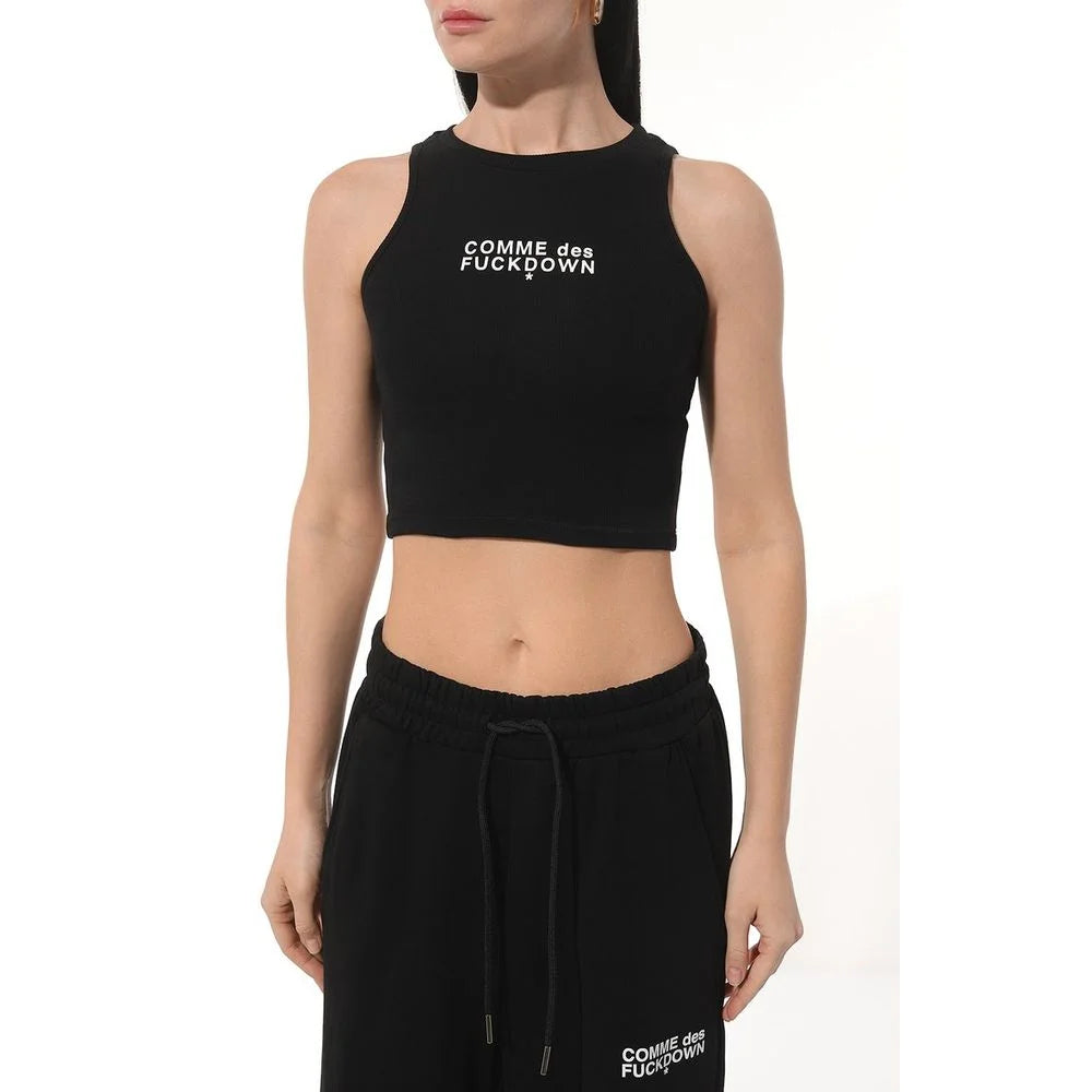 Comme Des Fuckdown Black Cotton Women Cropped Top - Crop Tops