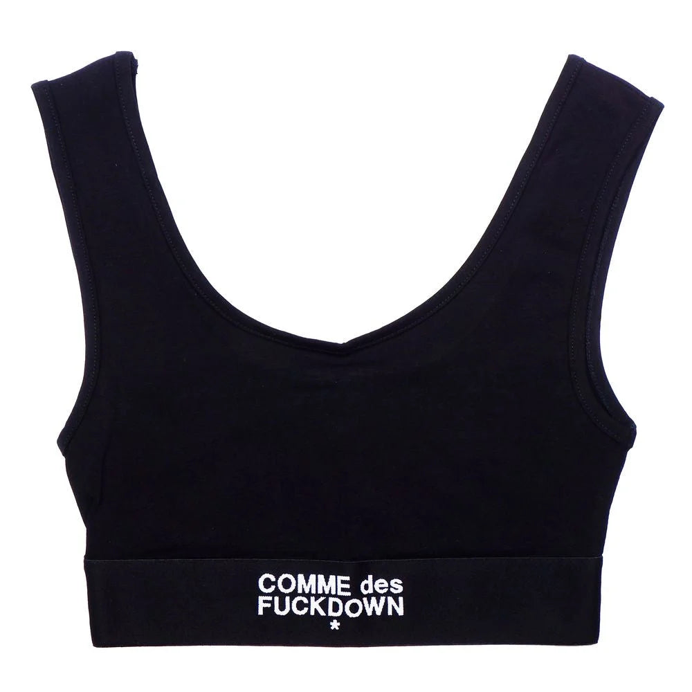 Comme Des Fuckdown Black Cotton Women Top - Sports Bras