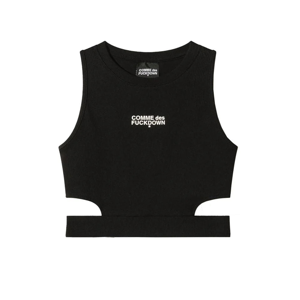 Comme Des Fuckdown Black Cotton Women Top - Tank Tops