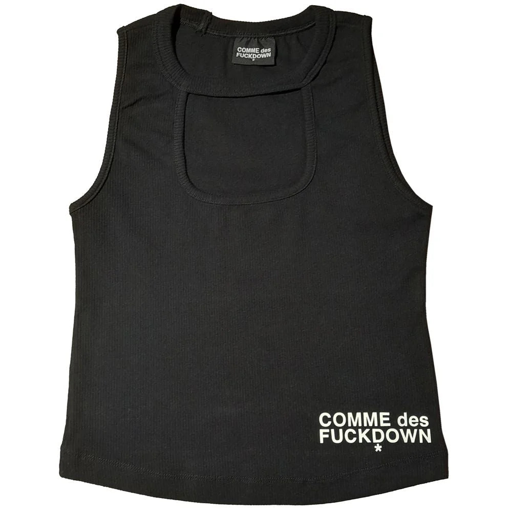 Comme Des Fuckdown Black Cotton Women Top - Tank Tops