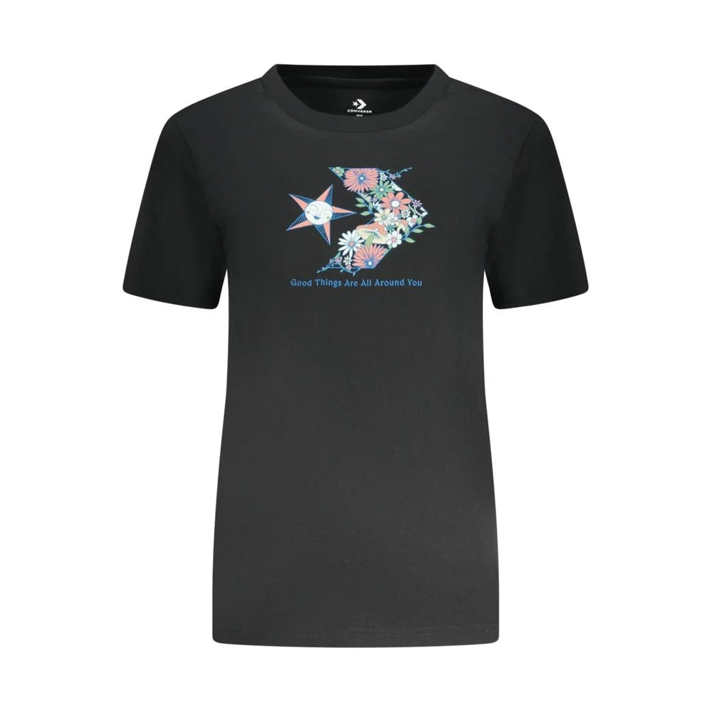 Converse Black Cotton Women T-Shirt - XS