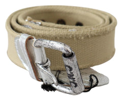 Costume National Beige Cotton Rustic Logo Buckle Belt - 85 cm / 34 Inches - Belts