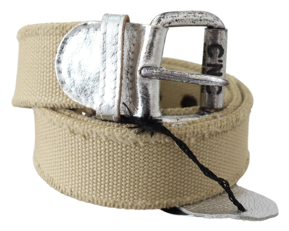 Costume National Beige Cotton Rustic Logo Buckle Belt - 85 cm / 34 Inches - Belts