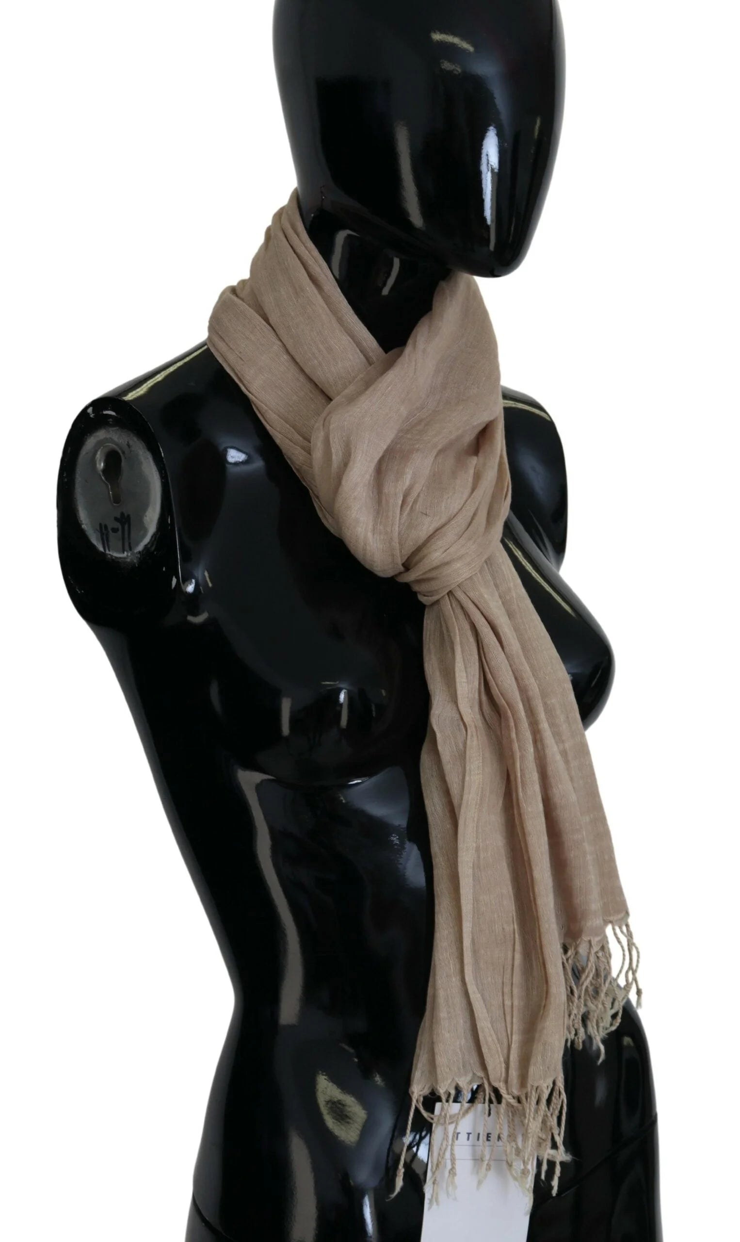 Costume National Beige Cotton Shawl Foulard Fringe Scarf - Scarves & Shawls