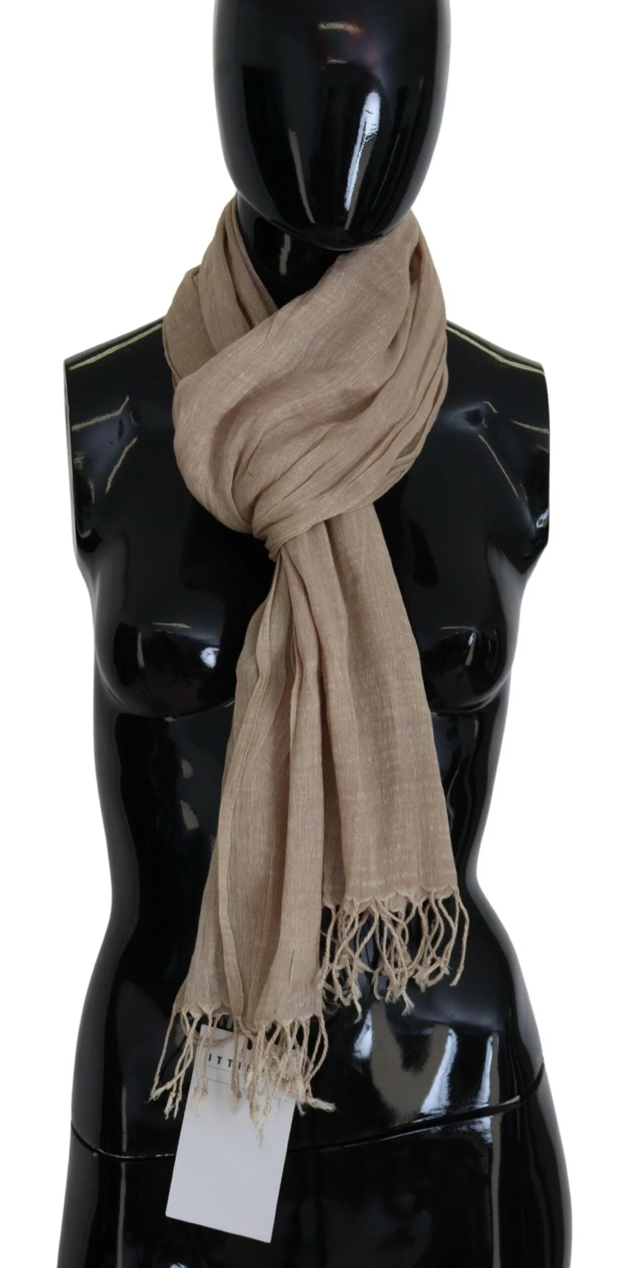 Costume National Beige Cotton Shawl Foulard Fringe Scarf - Scarves & Shawls