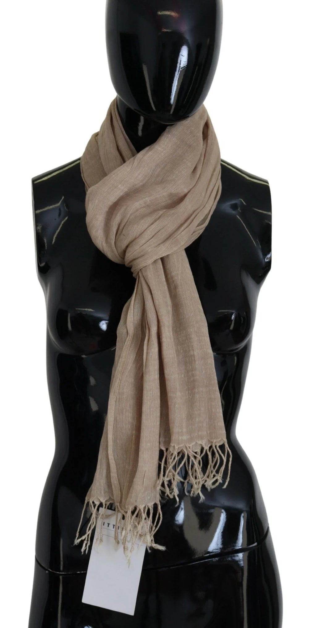 Costume National Beige Cotton Shawl Foulard Fringe Scarf - Scarves & Shawls