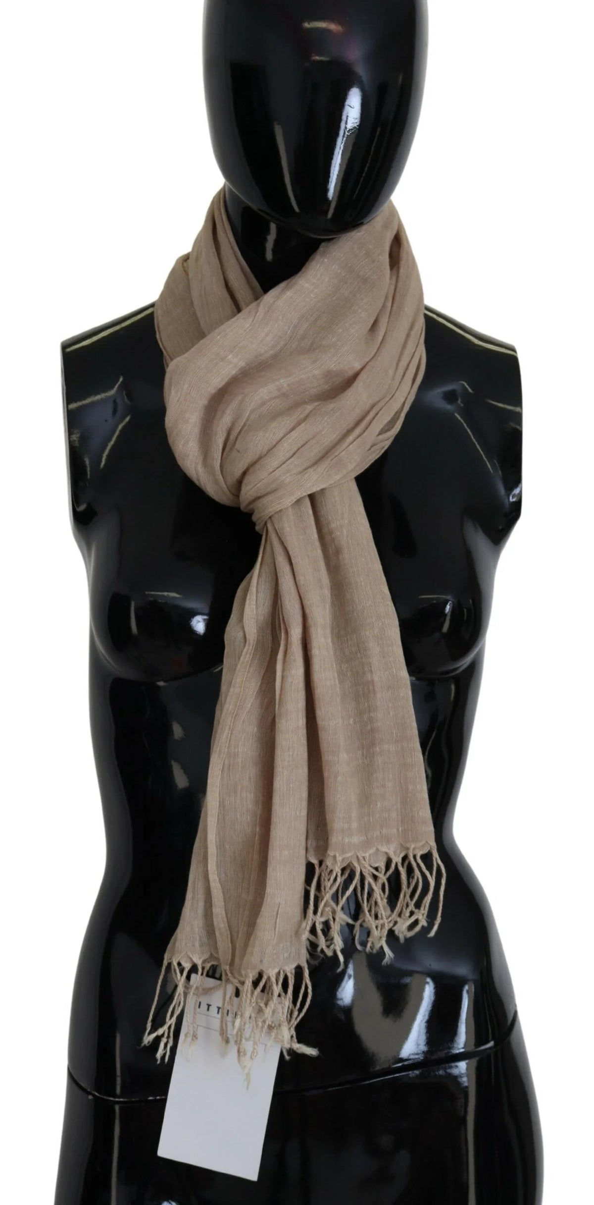 Costume National Beige Cotton Shawl Foulard Fringe Scarf - Scarves & Shawls