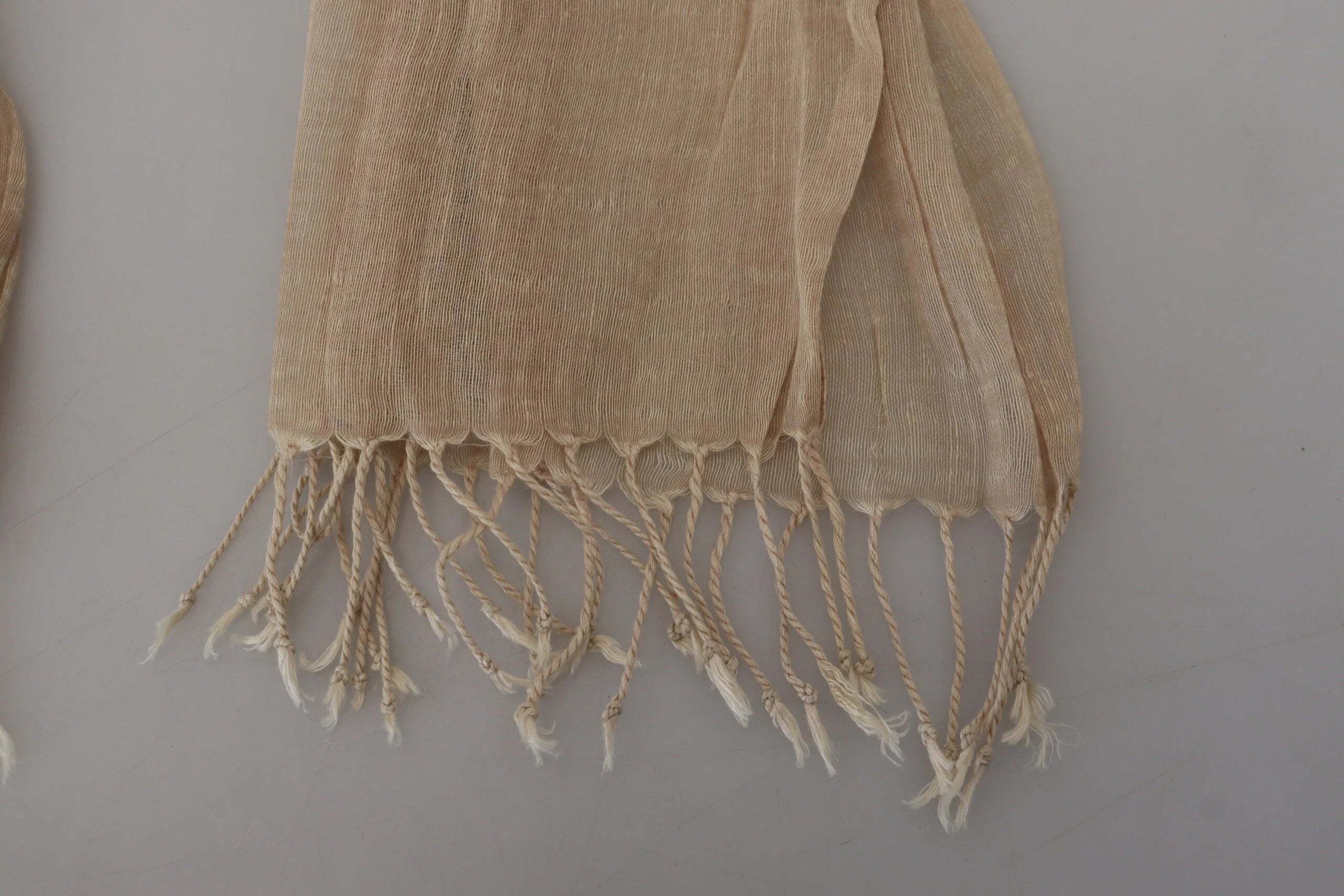 Costume National Beige Cotton Shawl Foulard Fringe Scarf - Scarves & Shawls