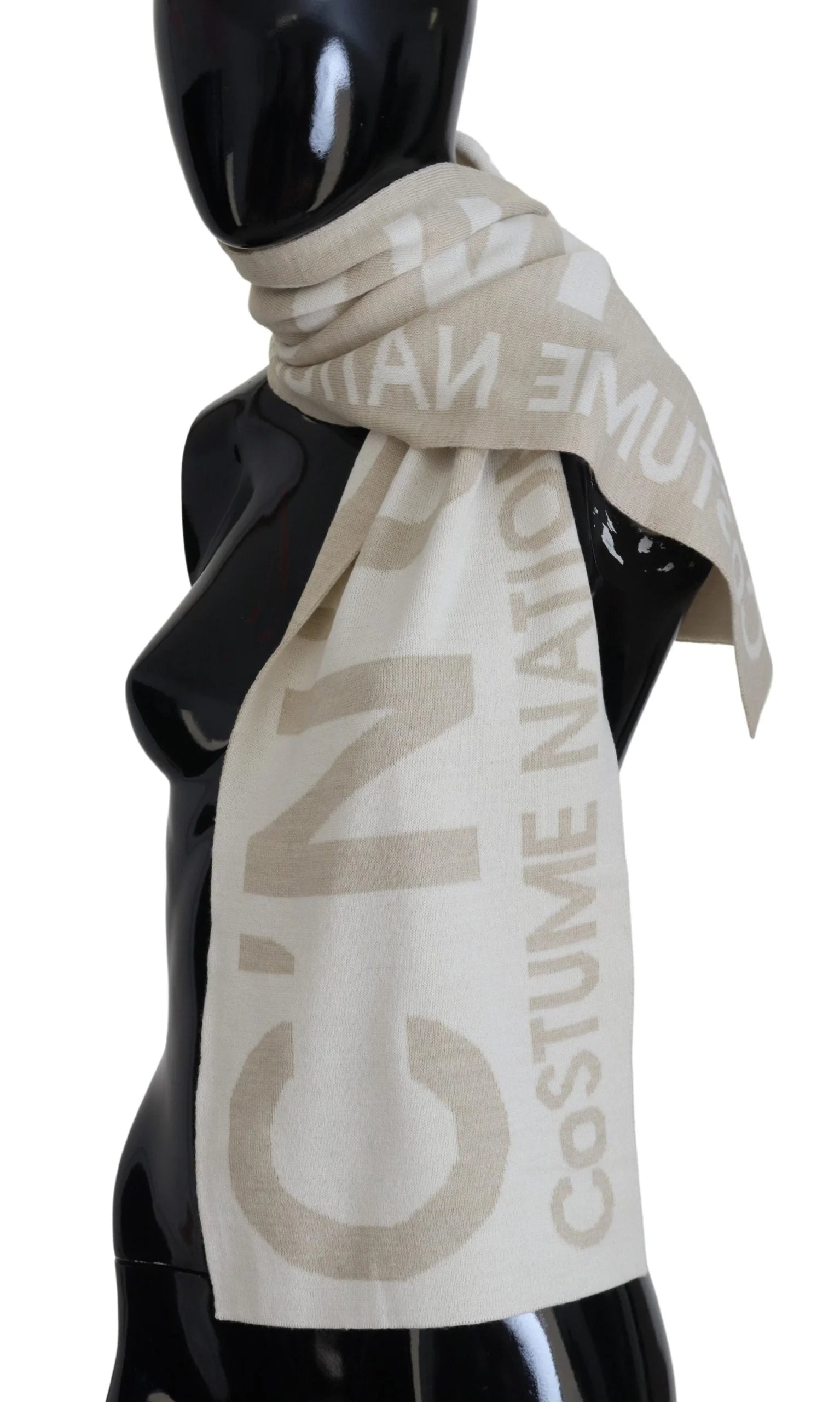 Costume National Beige White Logo Wrap Warmer Shawl Scarf - Scarves & Shawls