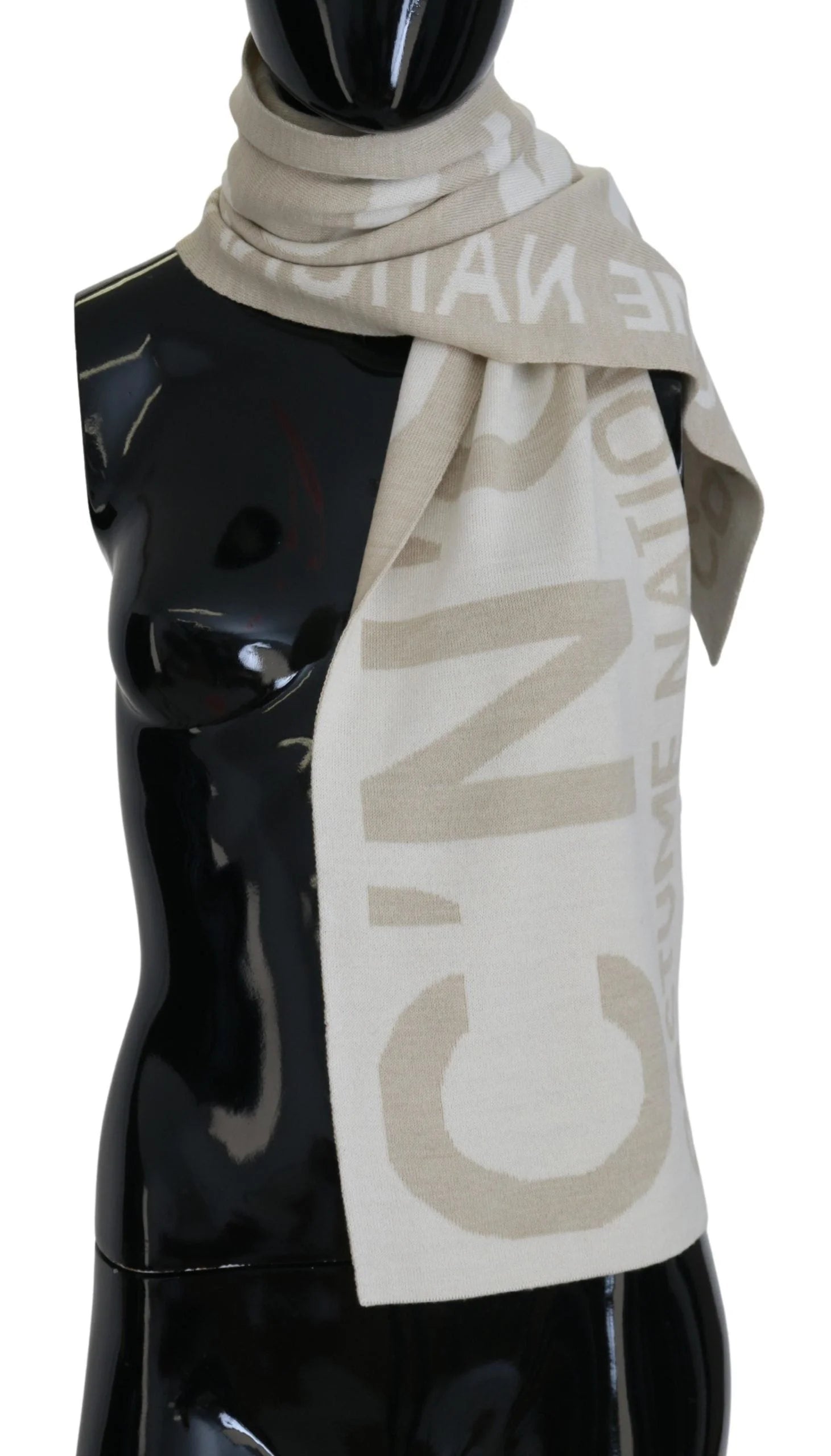 Costume National Beige White Logo Wrap Warmer Shawl Scarf - Scarves & Shawls