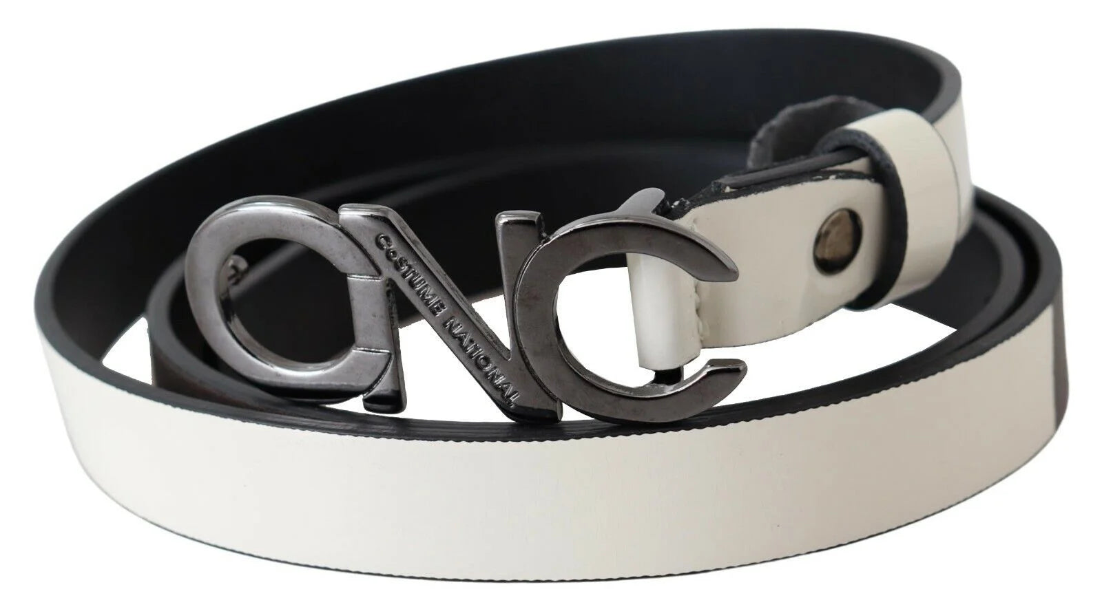 Costume National Belt Mettalic Gray Leather Logo Belt - 85 cm / 34 Inches - Belts