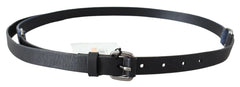 Costume National Black Blue Leather Silver Logo Belt - 85 cm / 34 Inches - Belts