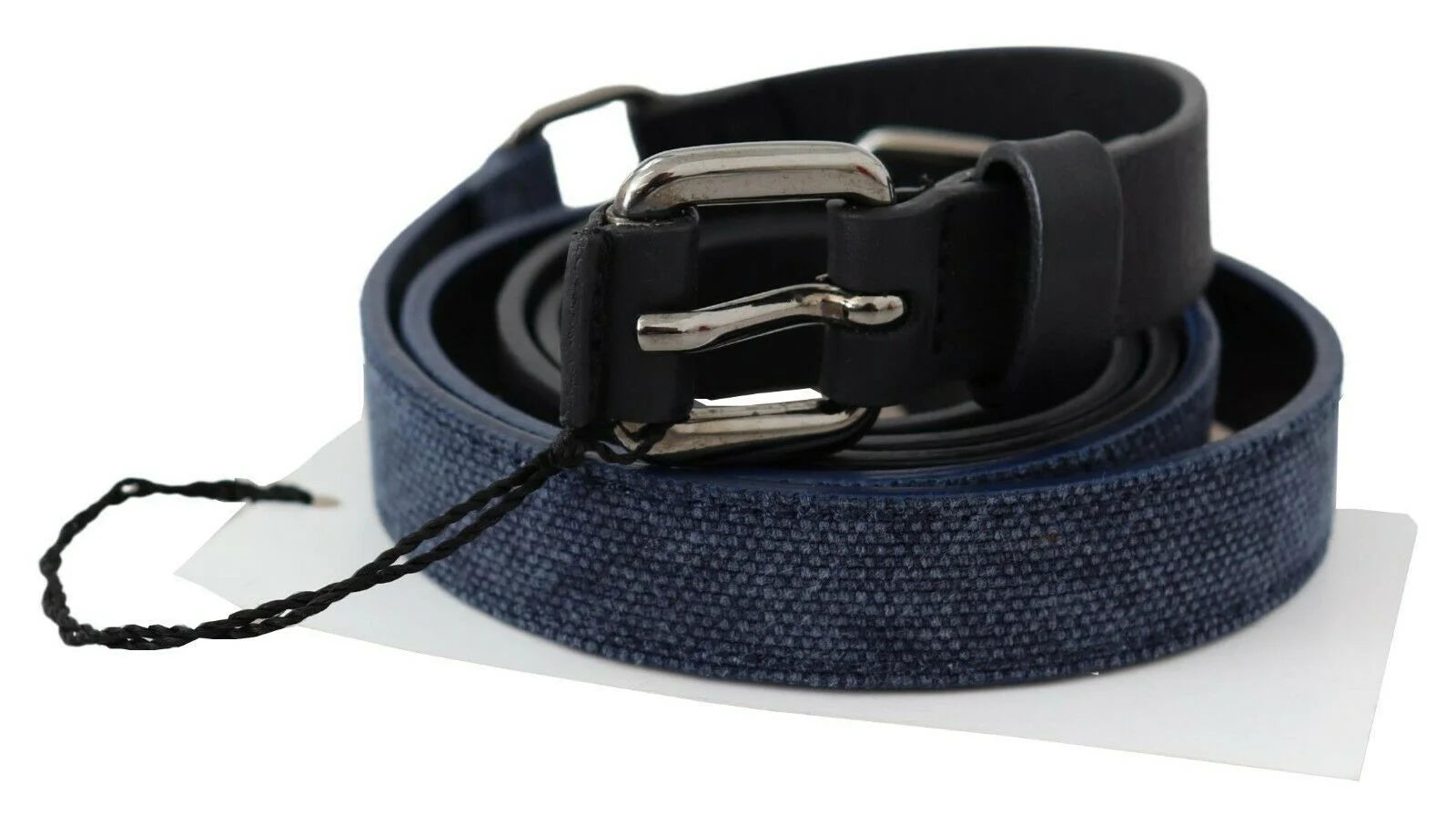 Costume National Black Blue Leather Silver Logo Belt - 85 cm / 34 Inches - Belts