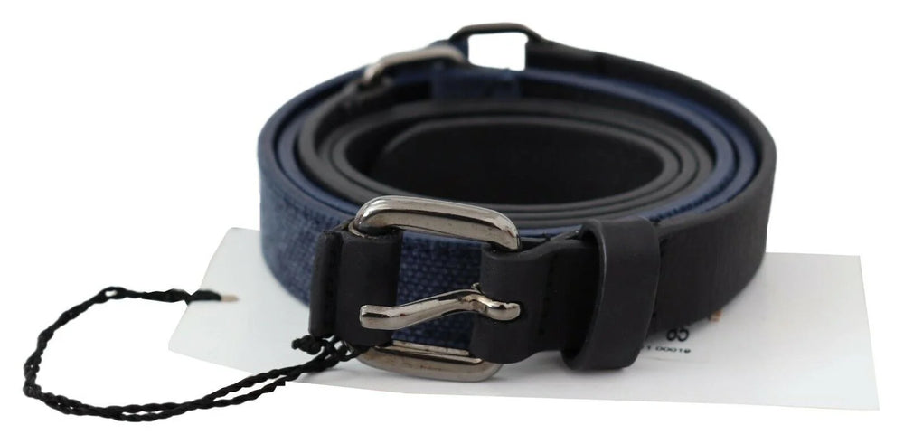 Costume National Black Blue Leather Silver Logo Belt - 85 cm / 34 Inches - Belts