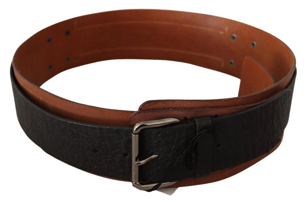 Costume National Black Brown Leather Silver Buckle - 85 cm / 34 Inches - Belts