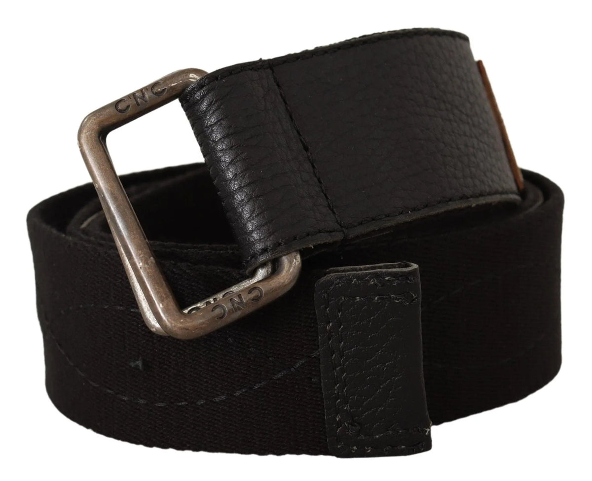 Costume National Black Cotton Ducati Metal Buckle Belt - 85 cm / 34 Inches - Belts