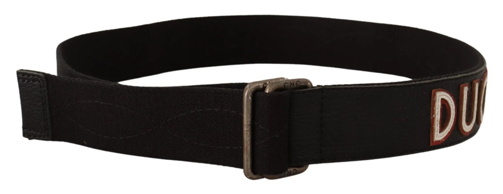 Costume National Black Cotton Ducati Metal Buckle Belt - 85 cm / 34 Inches - Belts