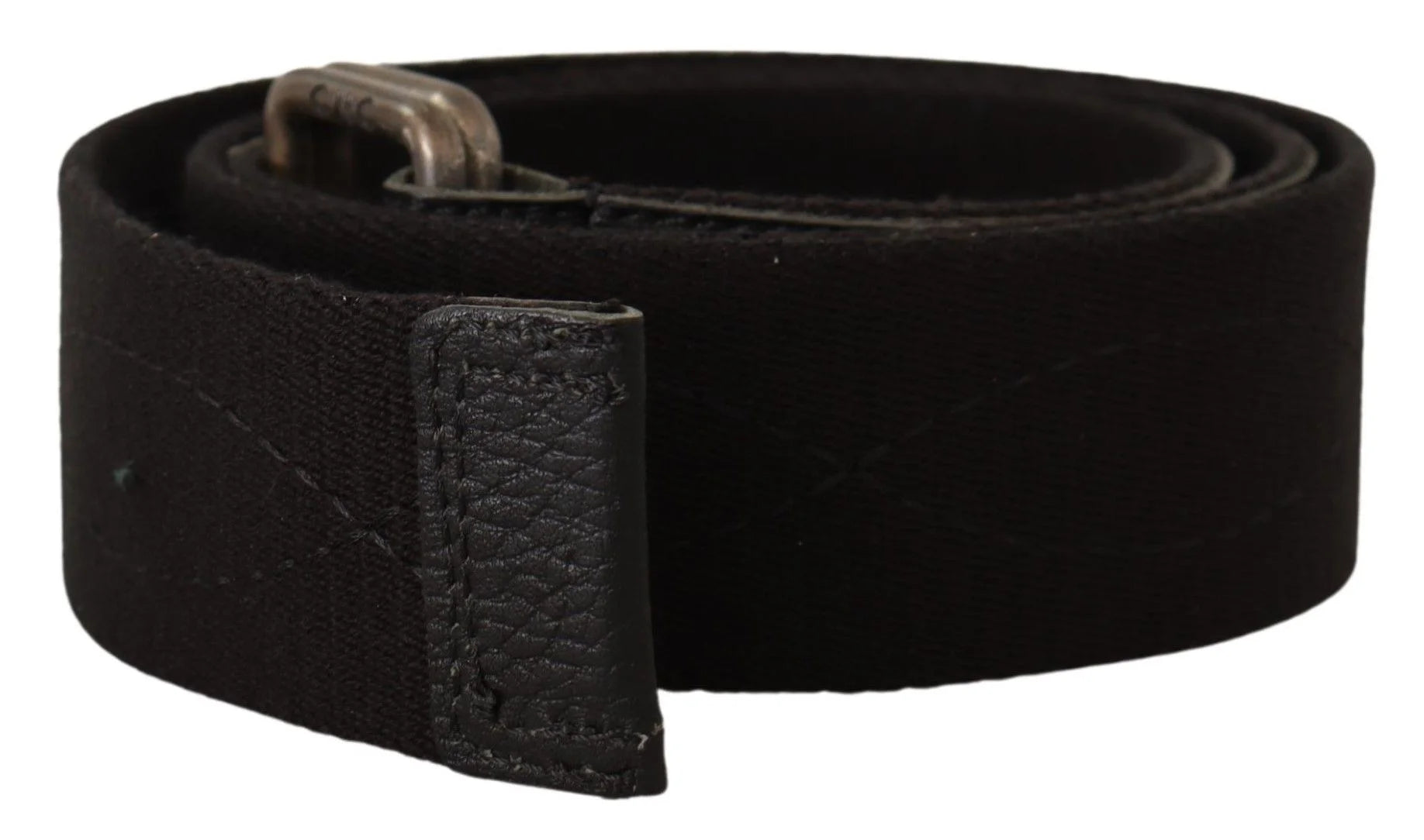 Costume National Black Cotton Ducati Metal Buckle Belt - 85 cm / 34 Inches - Belts
