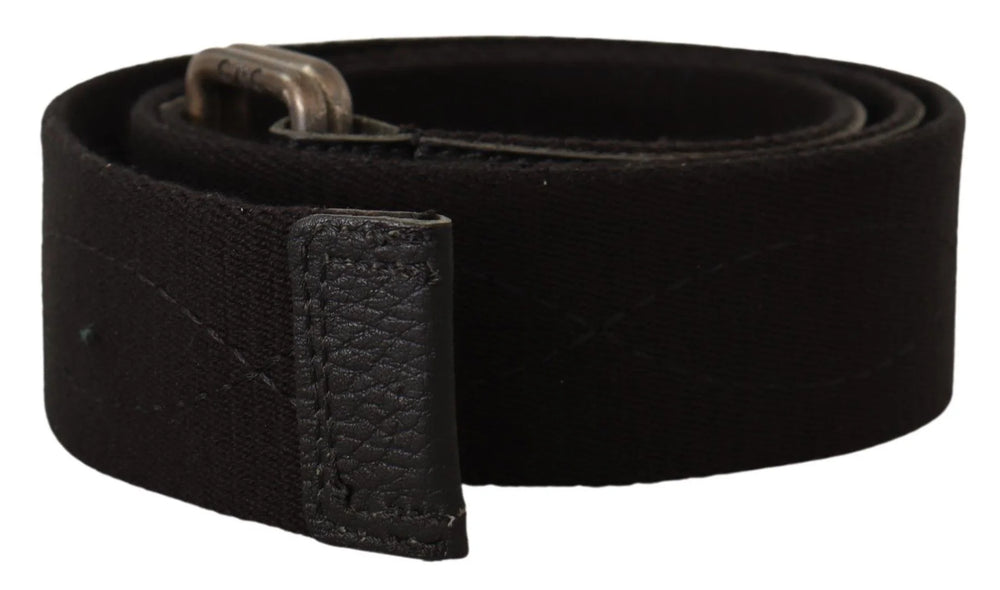 Costume National Black Cotton Ducati Metal Buckle Belt - 85 cm / 34 Inches - Belts