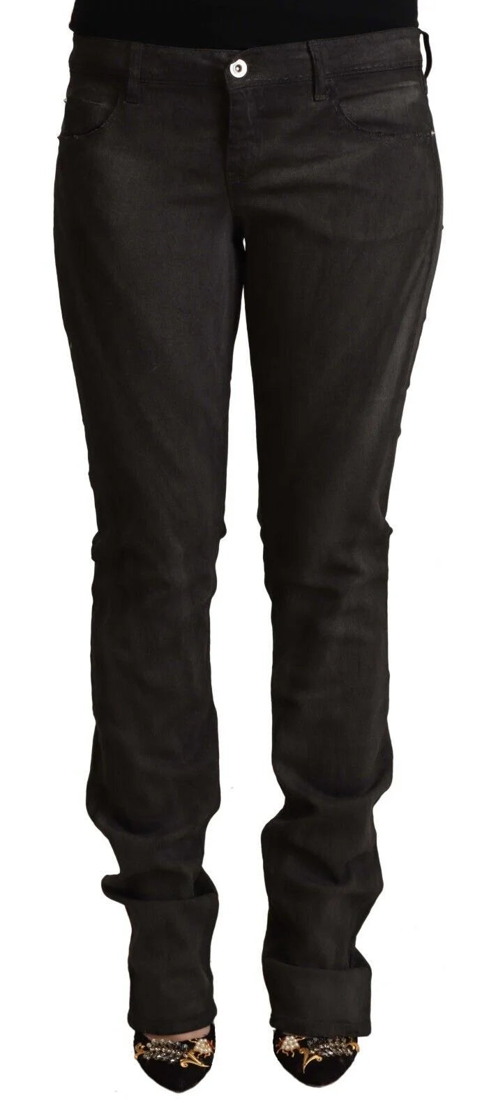 Costume National Black Cotton Mid Waist Skinny Pants - Trousers
