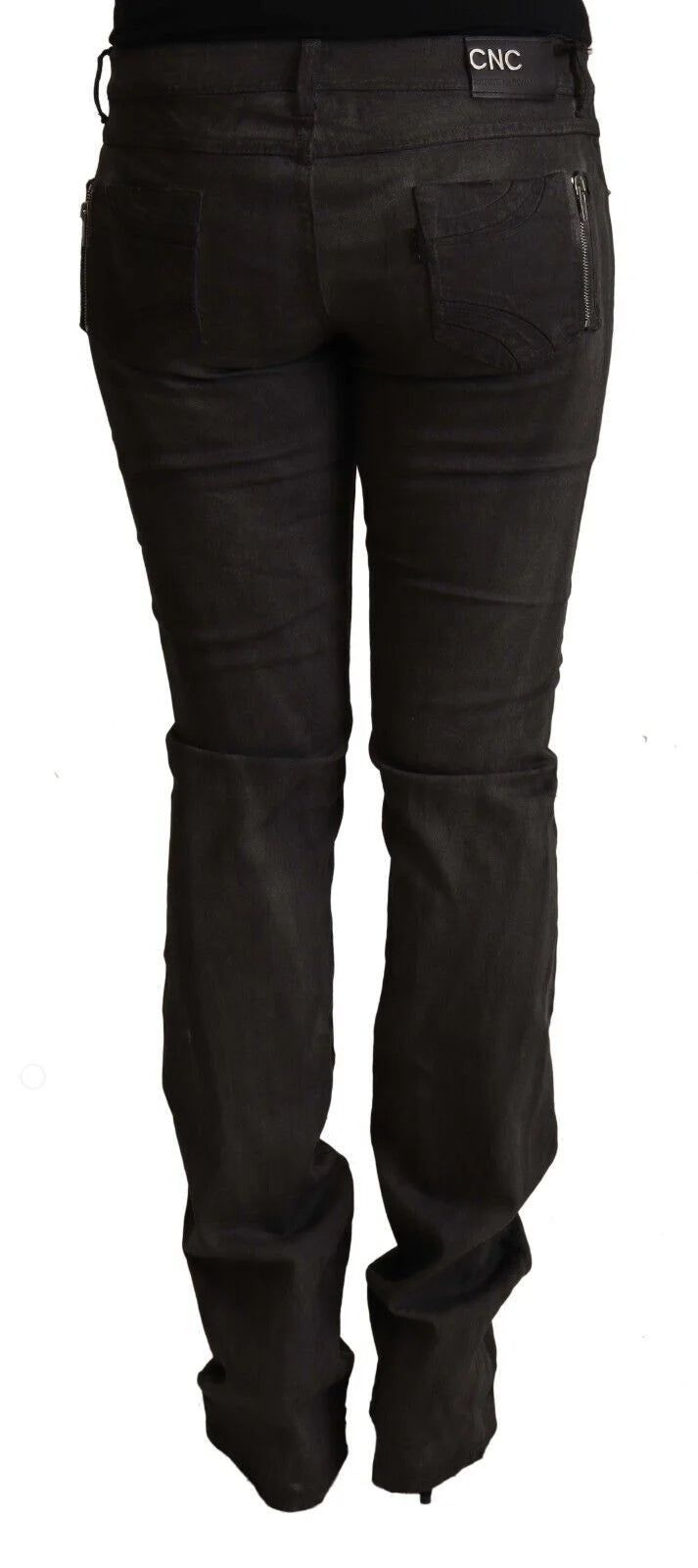 Costume National Black Cotton Mid Waist Skinny Pants - Trousers