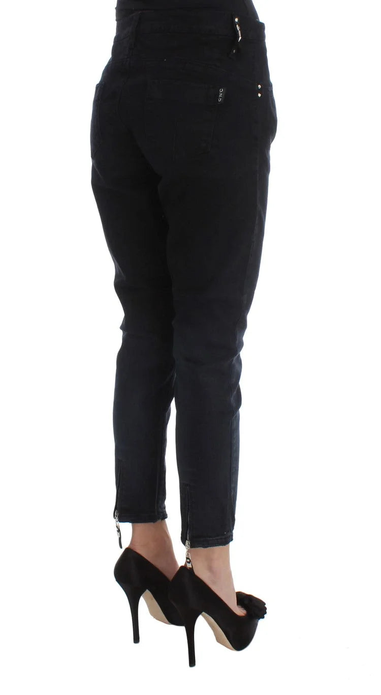 Costume National Black Cotton Slim Fit Cropped Jeans - Jeans