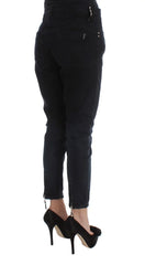 Costume National Black Cotton Slim Fit Cropped Jeans - Jeans