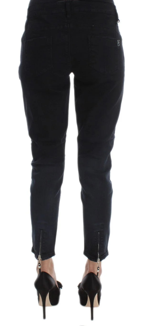 Costume National Black Cotton Slim Fit Cropped Jeans - Jeans
