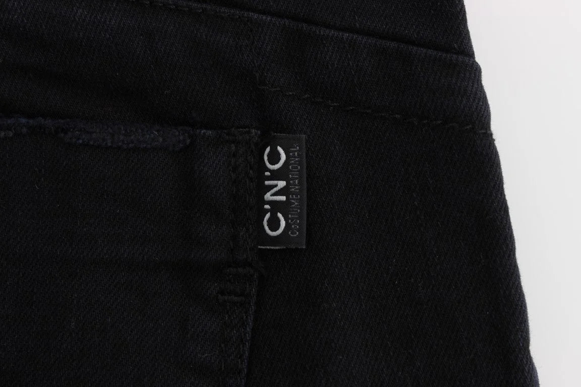 Costume National Black Cotton Slim Fit Cropped Jeans - Jeans