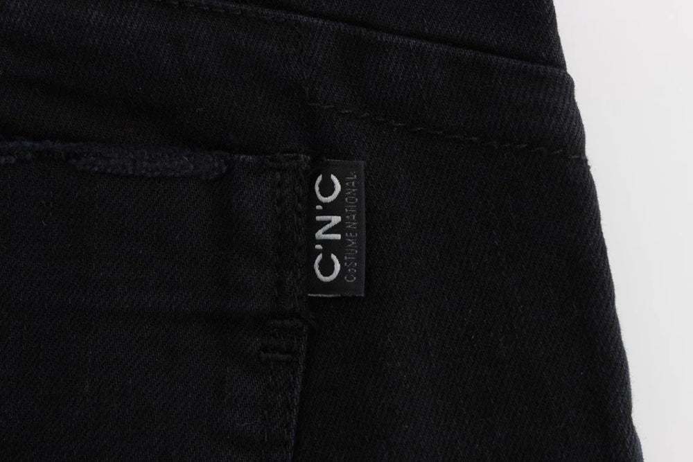 Costume National Black Cotton Slim Fit Cropped Jeans - Jeans