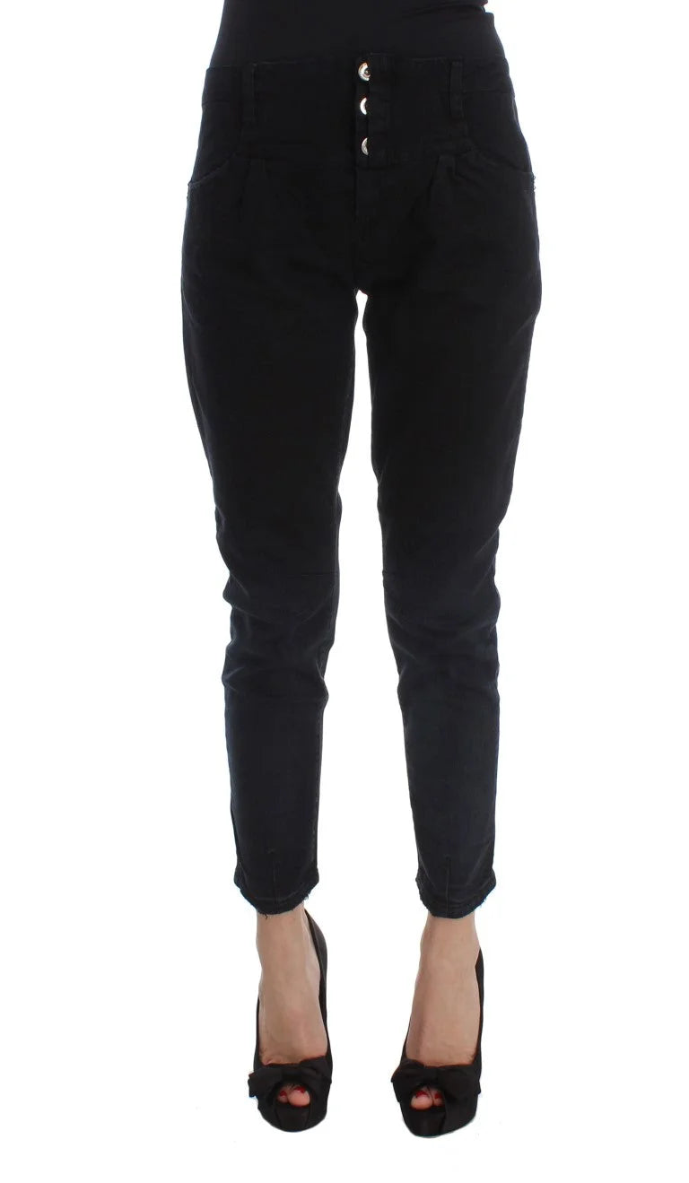 Costume National Black Cotton Slim Fit Cropped Jeans - Jeans