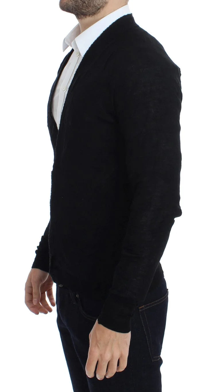 Costume National Black Fine Wool Button Cardigan - Cardigans
