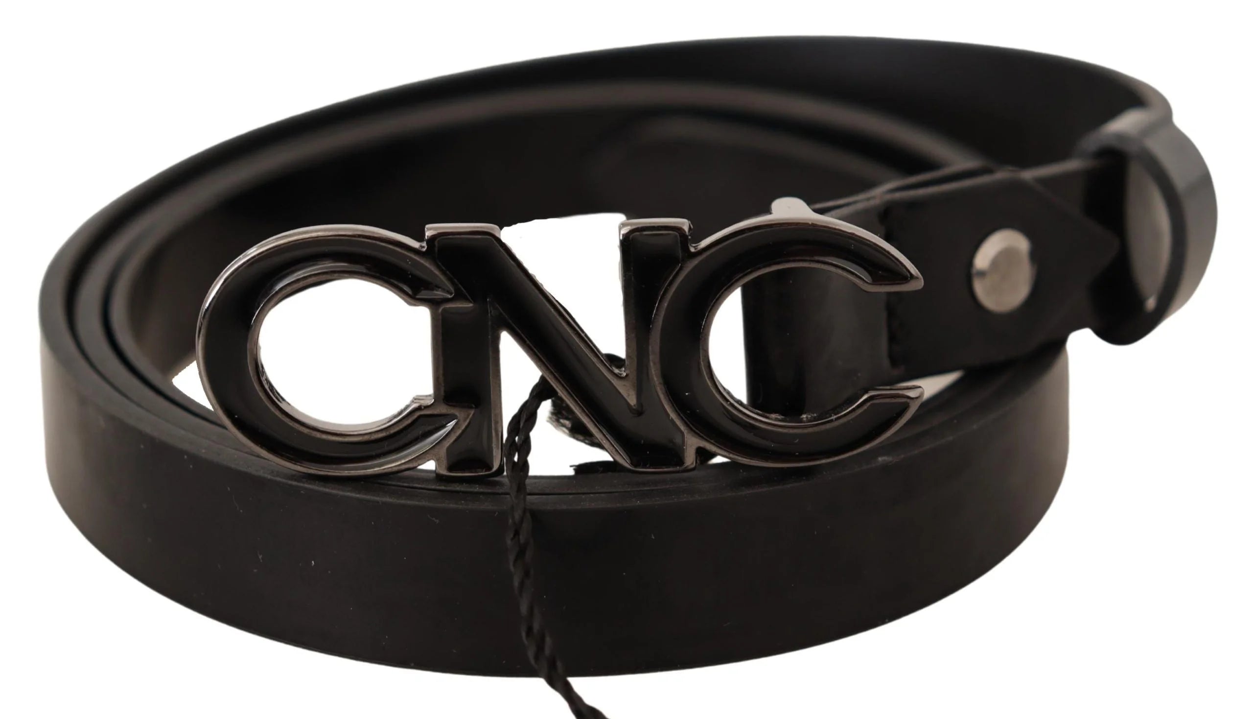 Costume National Black Leather Letter Logo Buckle Belt - 85 cm / 34 Inches - Belts