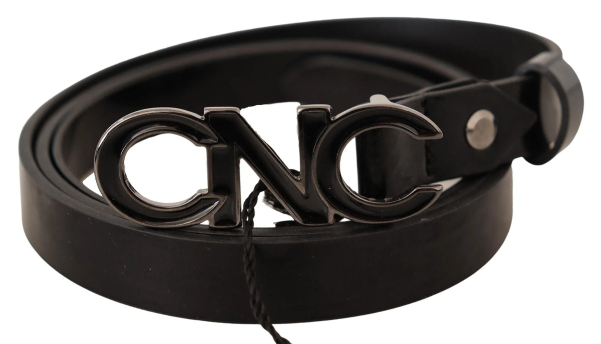 Costume National Black Leather Letter Logo Buckle Belt - 85 cm / 34 Inches - Belts