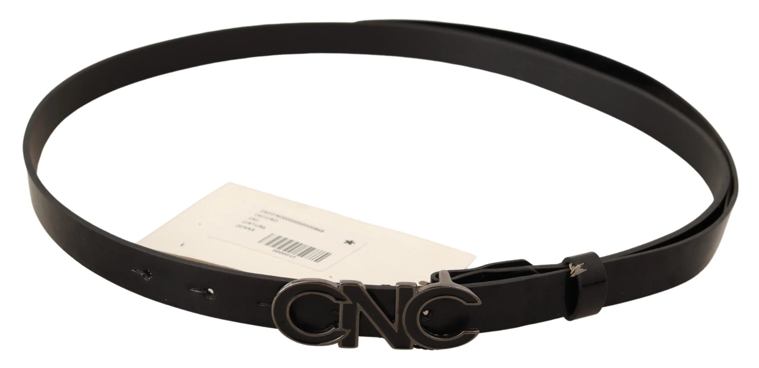 Costume National Black Leather Letter Logo Buckle Belt - 85 cm / 34 Inches - Belts