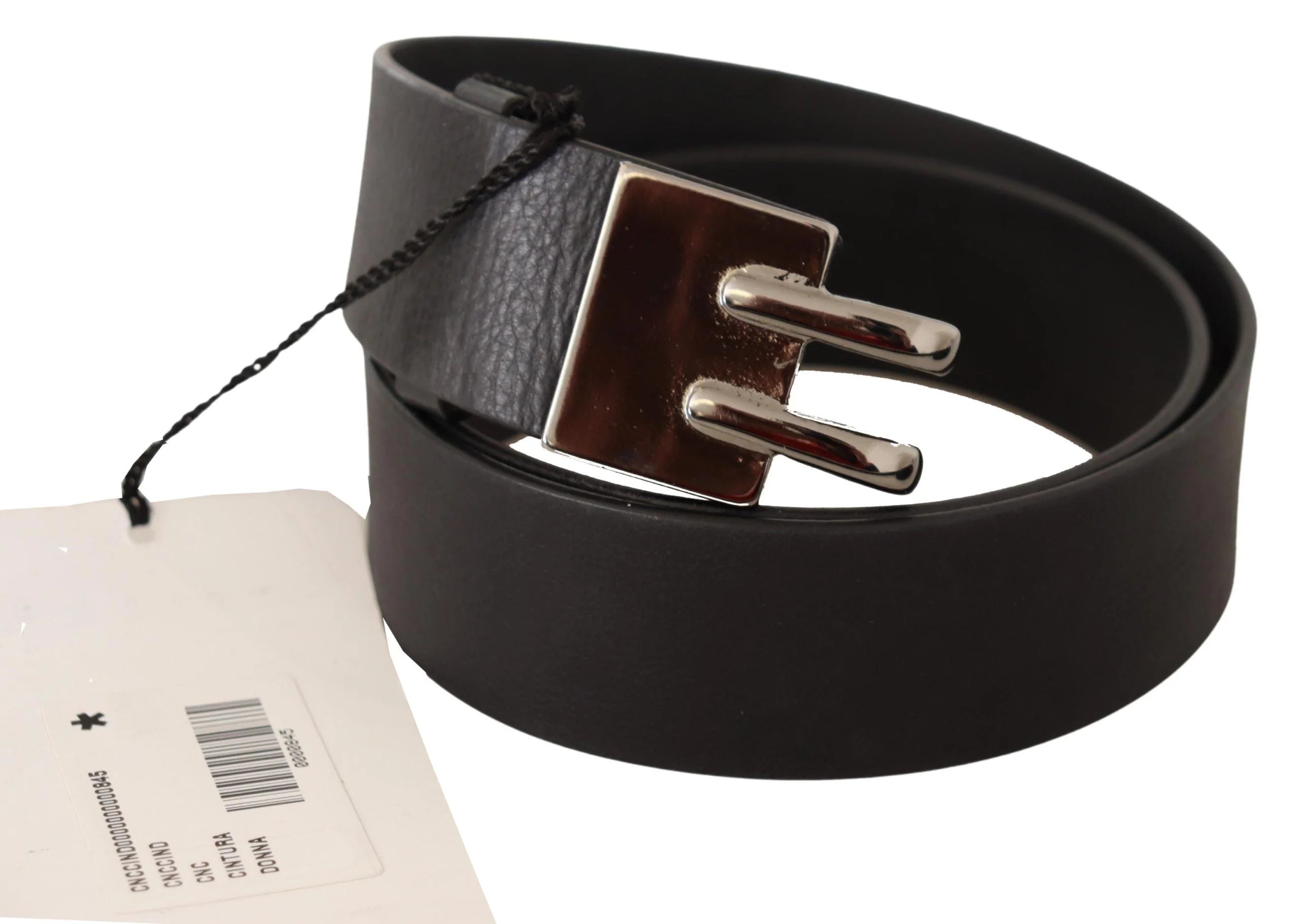Costume National Black Leather Silver Buckle Waist Belt - 85 cm / 34 Inches - Belts