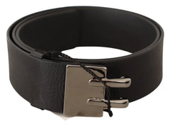 Costume National Black Leather Silver Buckle Waist Belt - 85 cm / 34 Inches - Belts