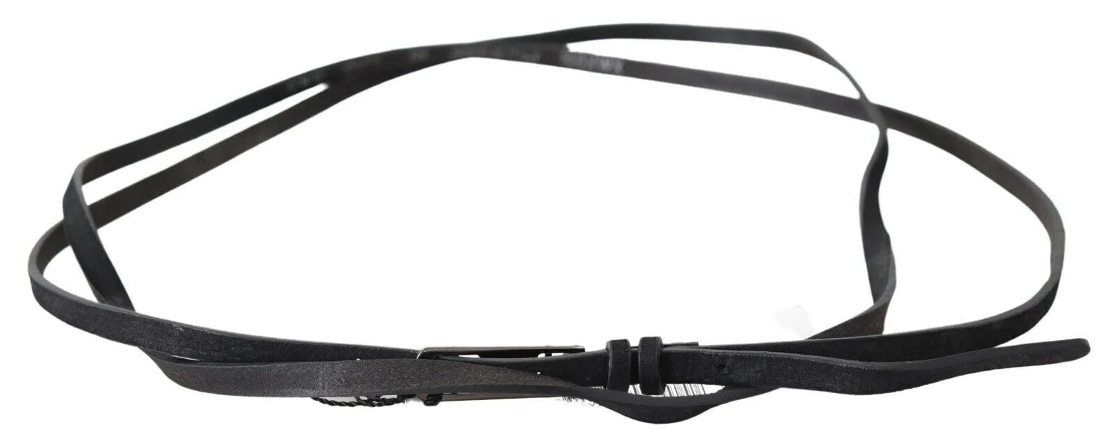 Costume National Black Leather Skinny Logo Buckle Belt - 100 cm / 40 Inches - Belts