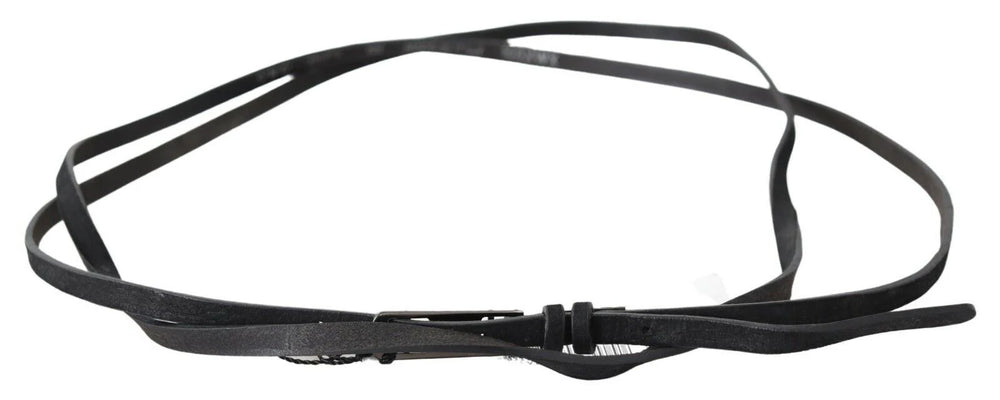 Costume National Black Leather Skinny Logo Buckle Belt - 100 cm / 40 Inches - Belts