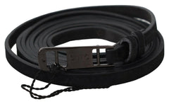 Costume National Black Leather Skinny Logo Buckle Belt - 100 cm / 40 Inches - Belts