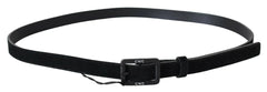 Costume National Black Leather Velvet Square Buckle Waist - 100 cm / 40 Inches - Belts