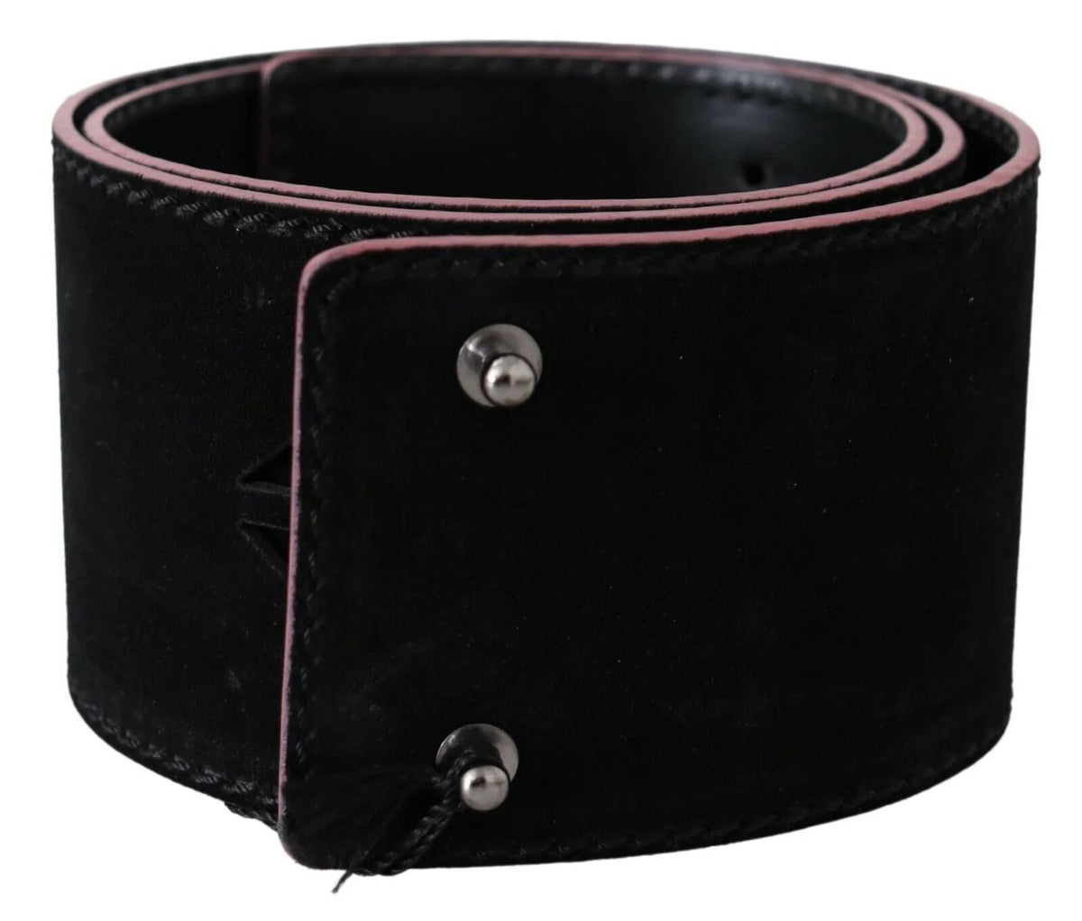Costume National Black Leather Wide Waist Studded Women Belt - 85 cm / 34 Inches - Belts