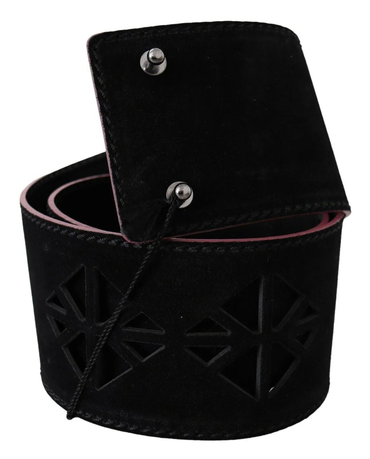 Costume National Black Leather Wide Waist Studded Women Belt - 85 cm / 34 Inches - Belts