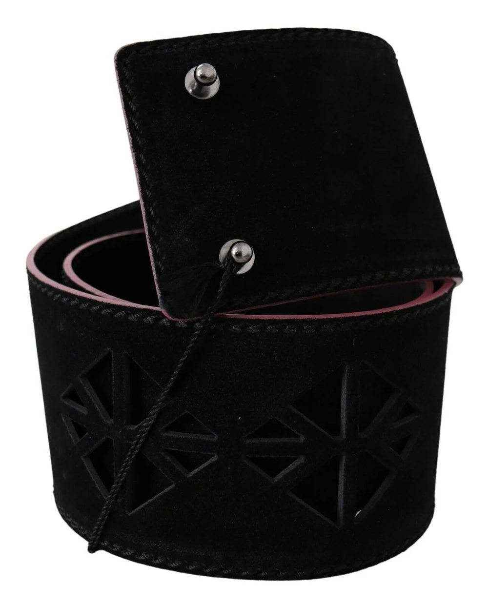 Costume National Black Leather Wide Waist Studded Women Belt - 85 cm / 34 Inches - Belts