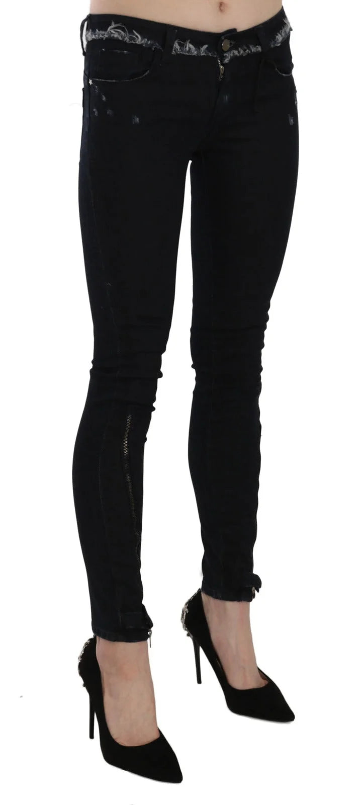 Costume National Black Low Waist Zipper Leg Skinny Denim Jeans - W26