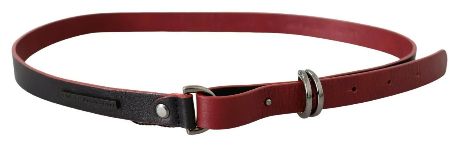 Costume National Black Red Skinny Leather Logo Belt - 85 cm / 34 Inches - Belts