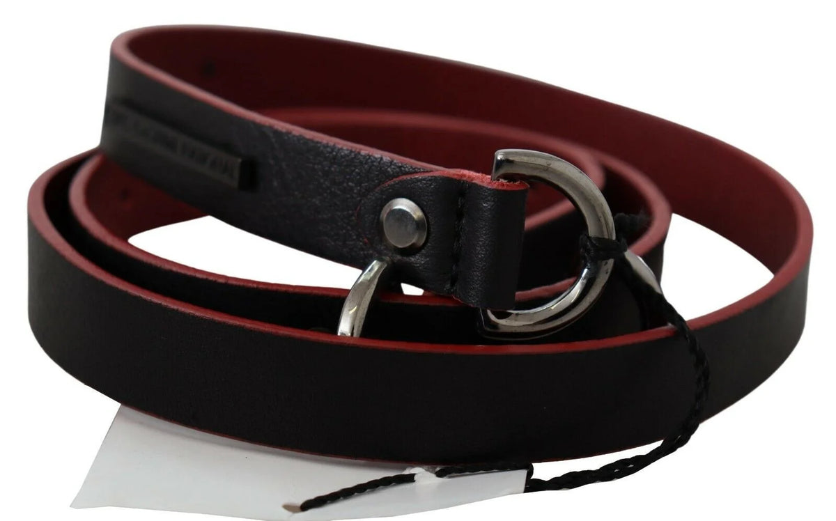 Costume National Black Red Skinny Leather Logo Belt - 85 cm / 34 Inches - Belts