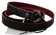Costume National Black Red Skinny Leather Logo Belt - 85 cm / 34 Inches - Belts