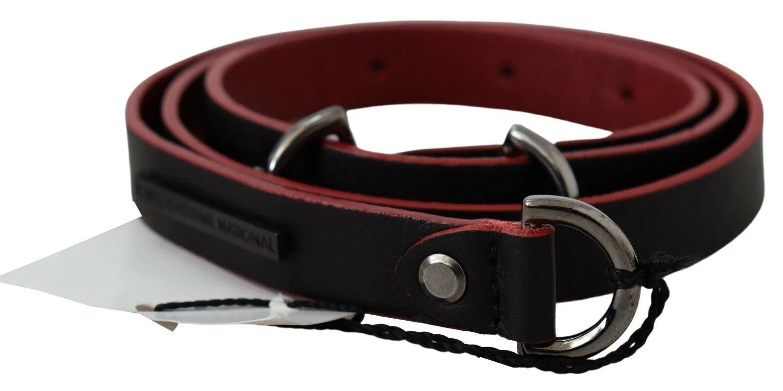 Costume National Black Red Skinny Leather Logo Belt - 85 cm / 34 Inches - Belts