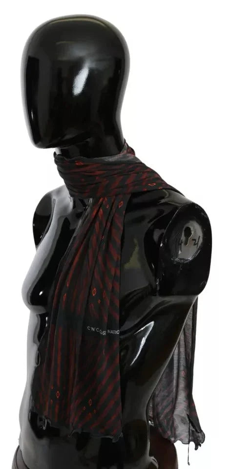 Costume National Black Red Viscose Foulard Branded Scarf - Scarves & Shawls